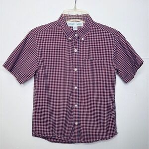Old Navy Cotton Button Down Shirt Boys L 10-12 Pink Navy Gingham Flex‎ Preppy